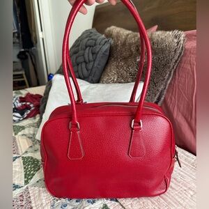 ❌ CONSIGNED ❌ PRADA cherry red leather bauletto shoulder bag with lock and keys